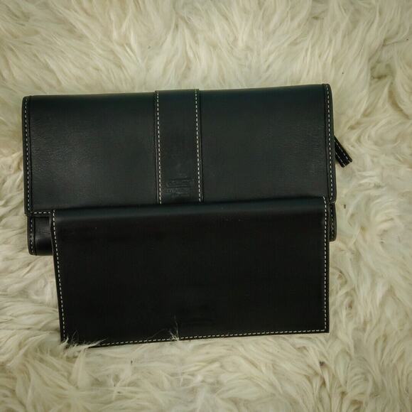 Coach Hamilton Black Leather Continental Style Snap Tri Fold Wallet Checkbook - Picture 5 of 6
